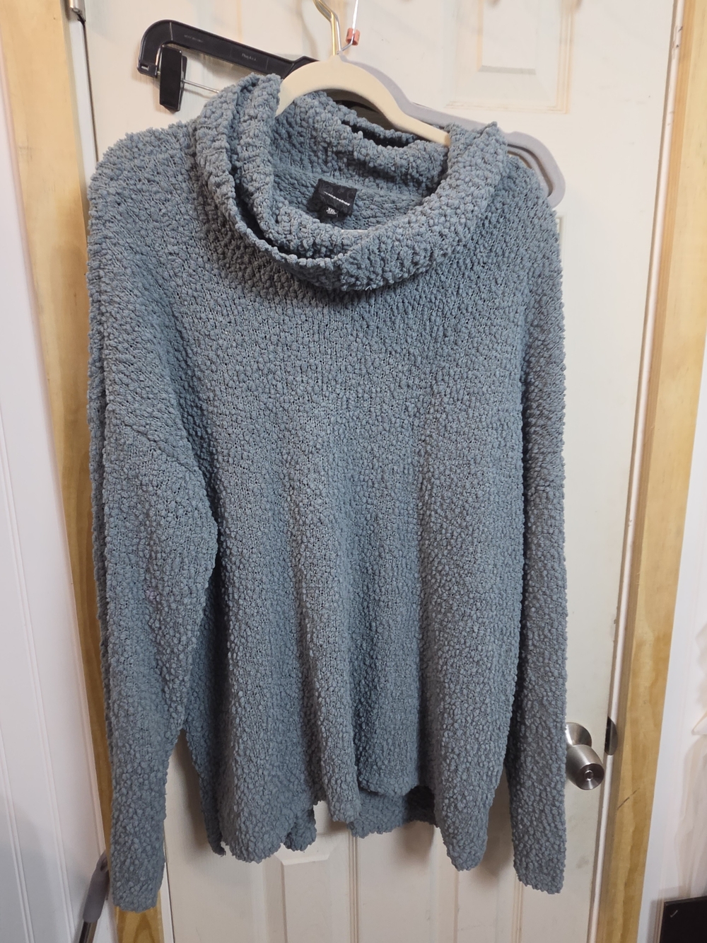 Cowl Neck Sweater Wallpapher Plush in Dusty Blue Popcorn Fuzzy